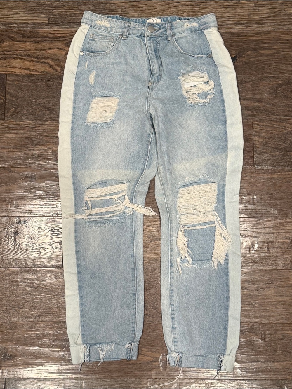 Cotton On Light Blue Ripped Boyfriend Jeans with Side Panels